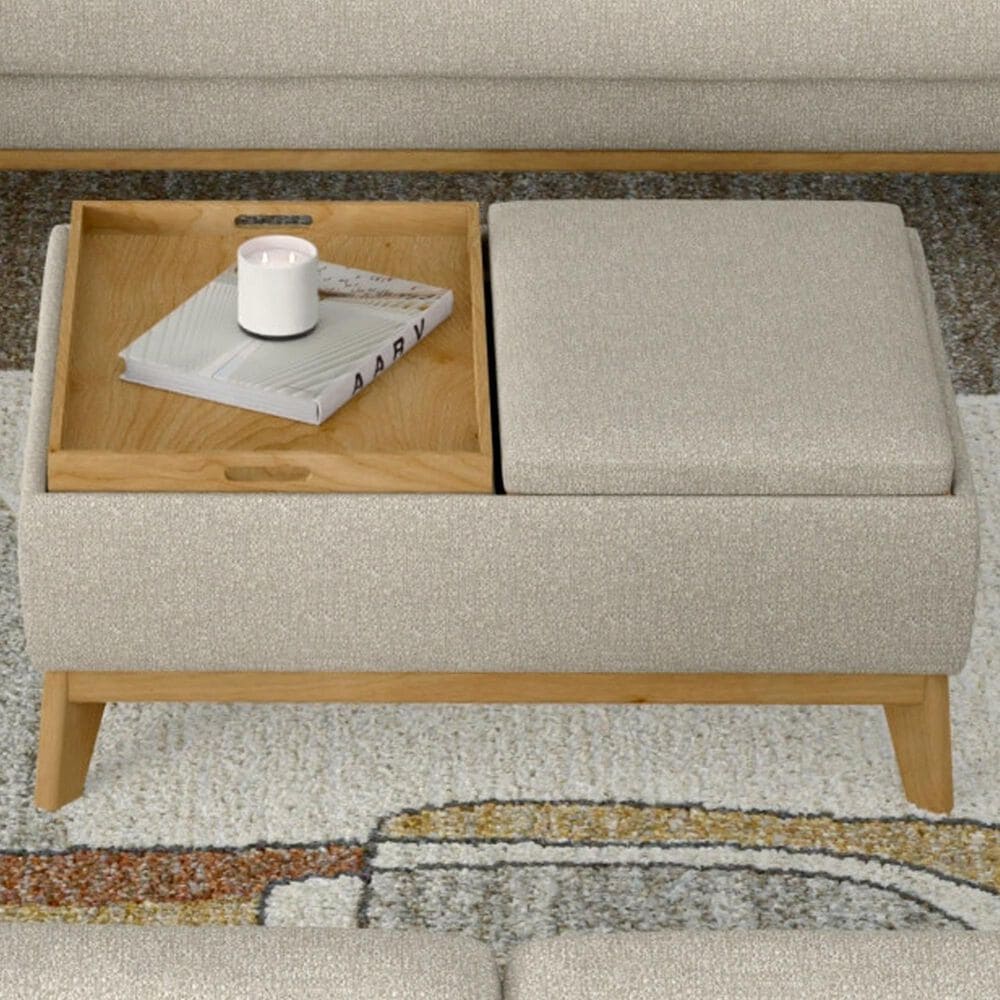 Emerald Home Furnishings Reverie Storage Ottoman with Tray White Pepper, , large