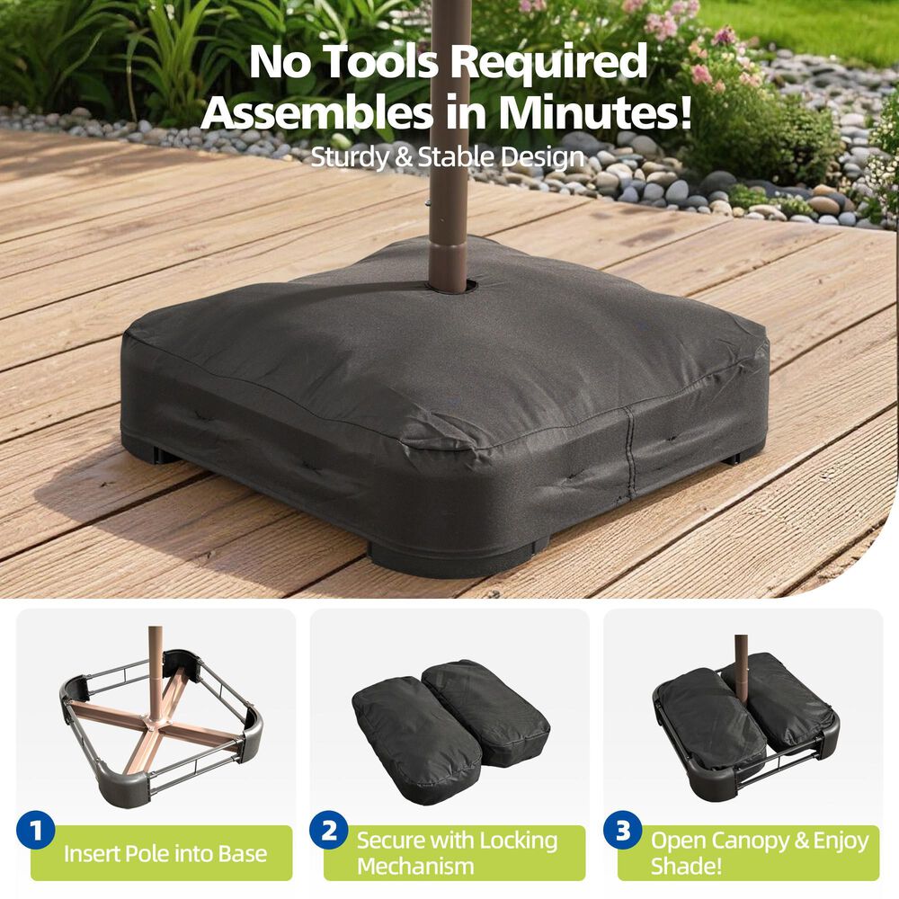 HOMLUX 2-Piece 14.5 ft Patio Umbrella with All-weather Rattan Rectangular Coffee Table Outdoor Set in Khaki, , large