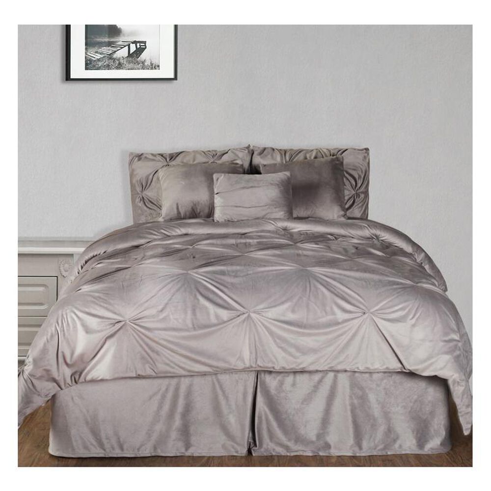 Epoch Hometex Hudson Street Queen Pintuck Plush Comforter Set in Silver, , large