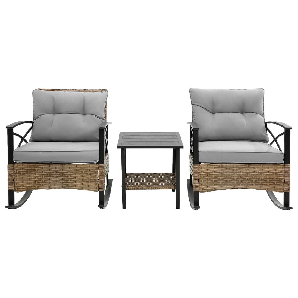 Hearth and Haven 3-Piece Patio Chat Set with Gray Cushion in Black, , large
