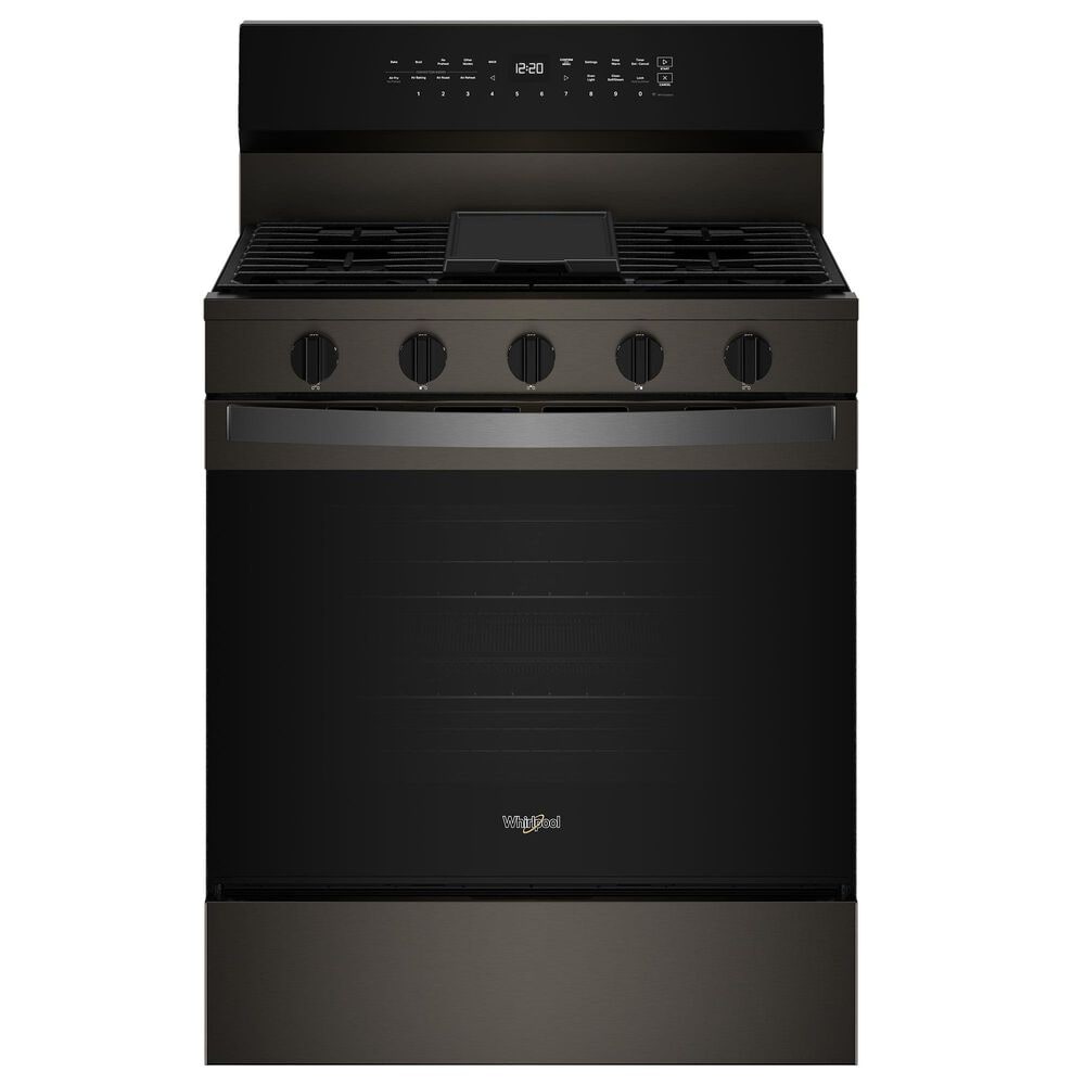 Whirlpool 5.3 Cu. Ft. Freestanding Smart Gas Range with Air Cooking Technology in Black Stainless Steel, , large