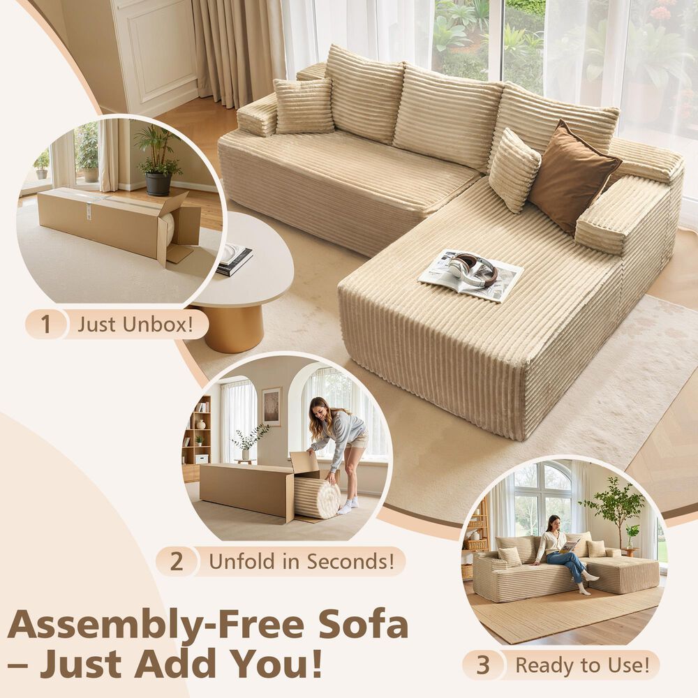 HOMLUX 2-Piece L-Shaped Sectional with Right Facing Chaise in Beige, , large