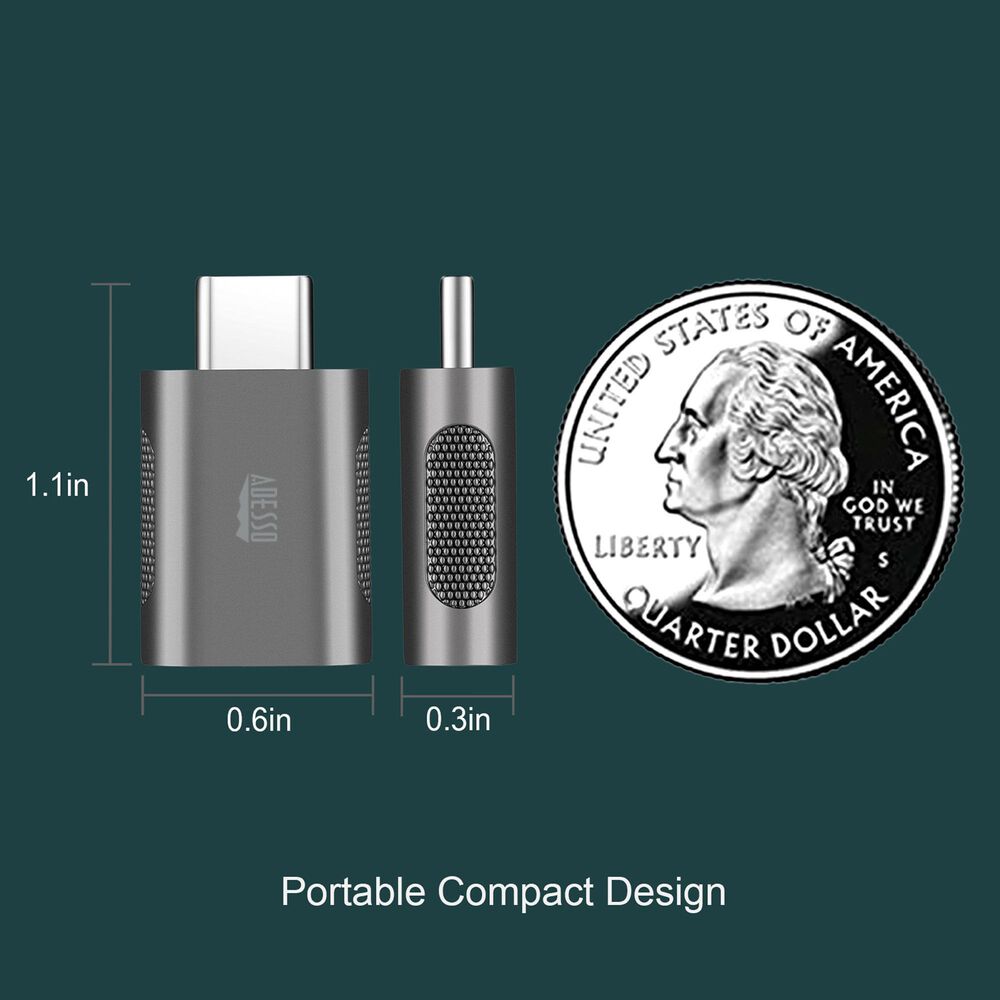 Adesso USB-A to USB-C Adapter in Silver, , large