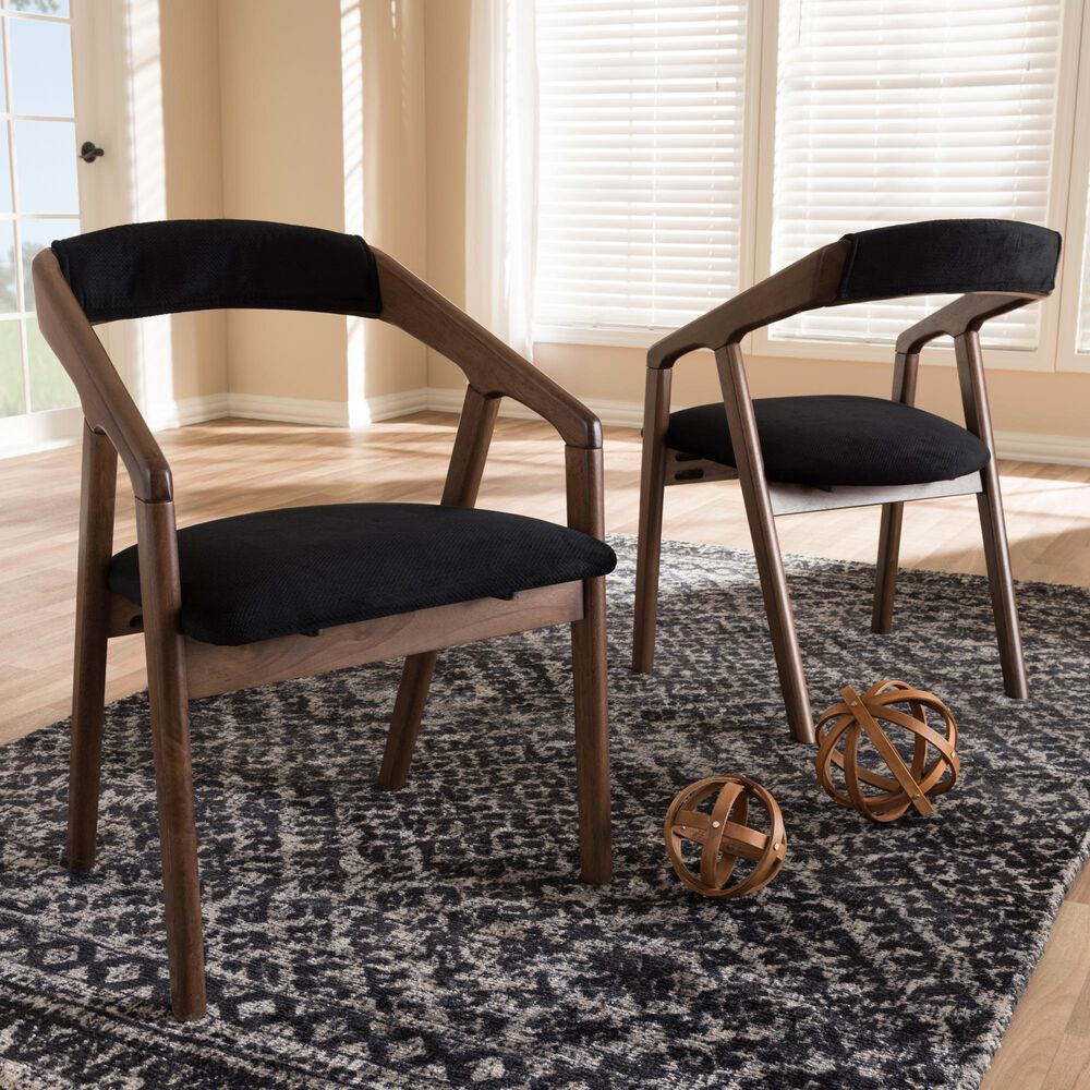 Baxton Studio Wendy Arm Chair with Black Cushion in Walnut Brown (Set of 2), , large