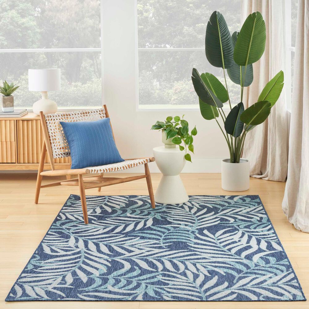 Nourison Garden Oasis Ivory and Navy 4&#39; x 6&#39; Indoor/Outdoor Area Rug, , large