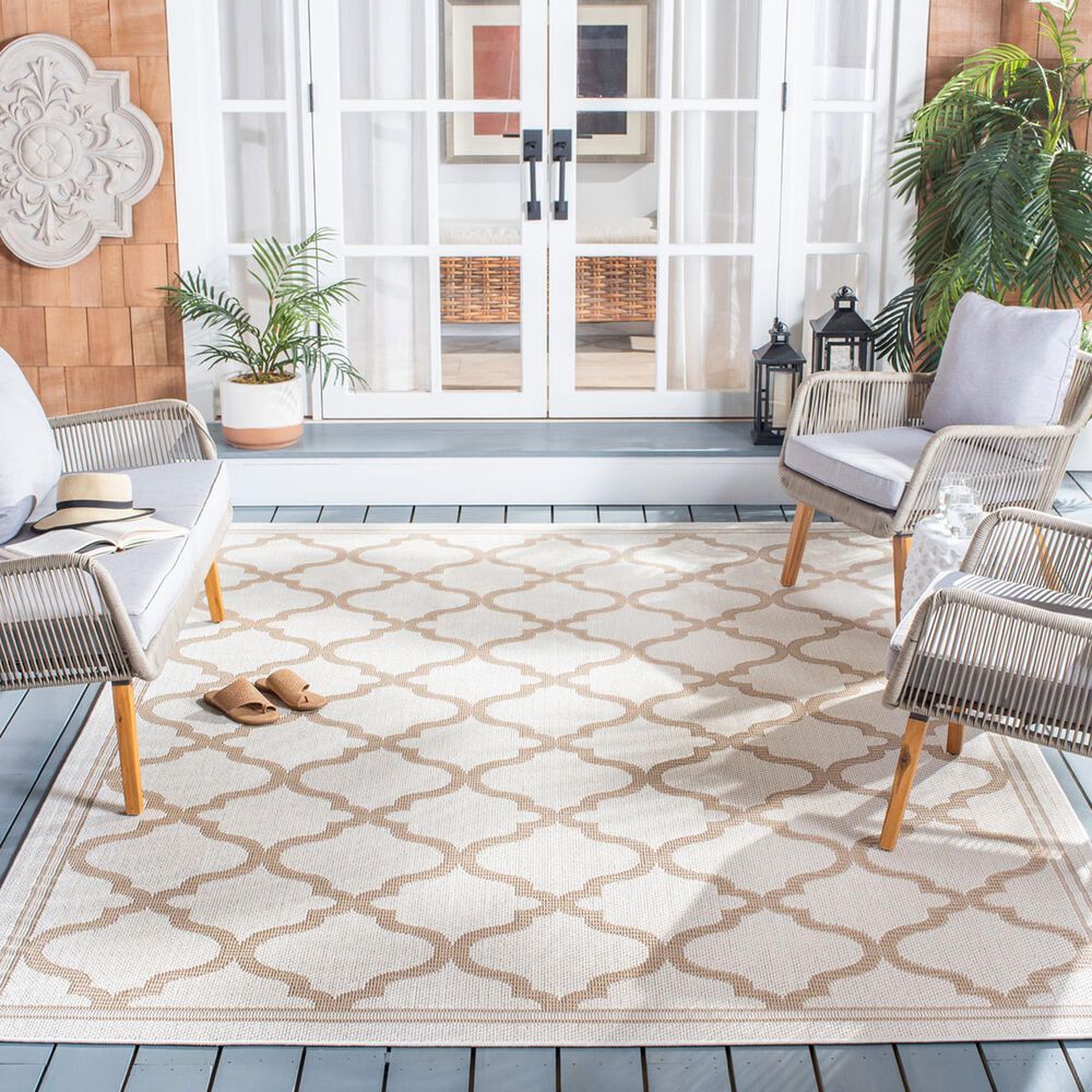 Safavieh Bermuda Geometric 9&#39; x 12&#39; Ivory and Beige Indoor/Outdoor Area Performance Rug, , large