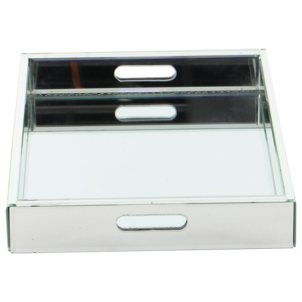 Maple and Jade U Select Wooden Rectangle Mirrored Tray in Silver, , large