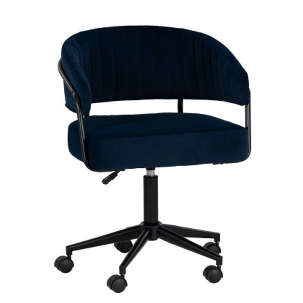 Linden Boulevard Portland Desk Chair with Navy Cushion in Black, , large