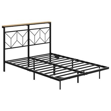 HOMLUX Full Floating Bed Frame with LED Headboard and Charging Station in Black, , large