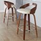 LumiSource Grotto 26" Swivel Counter Stool with Cream Faux Leather Upholstery in Walnut and Chrome (Set of 2), , large