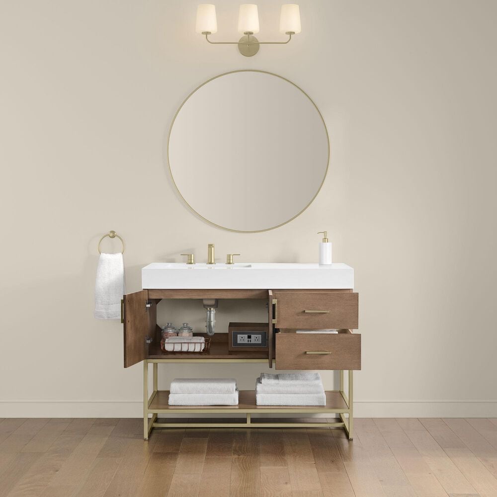 37B Mauri 42" Single Bathroom Vanity with Metal Base in Walnut Drift with High-Profile 4" White Composite Stone Top, , large