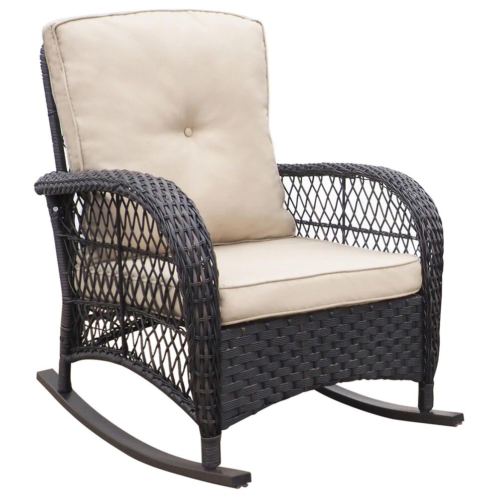 Hearth and Haven Outdoor Rocking Chair with Dark Brown Wicker in Beige, , large