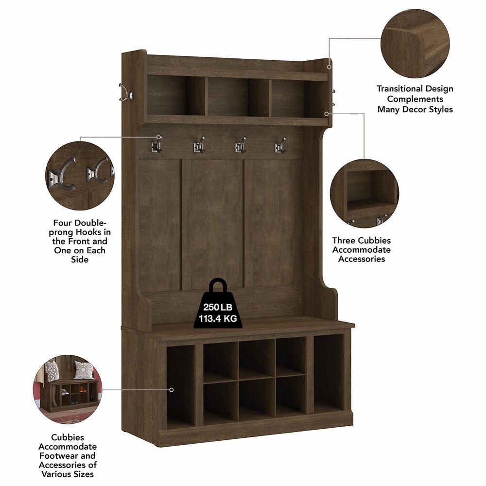 Bush Woodland Hall Tree with Storage Bench in Ash Brown Nebraska