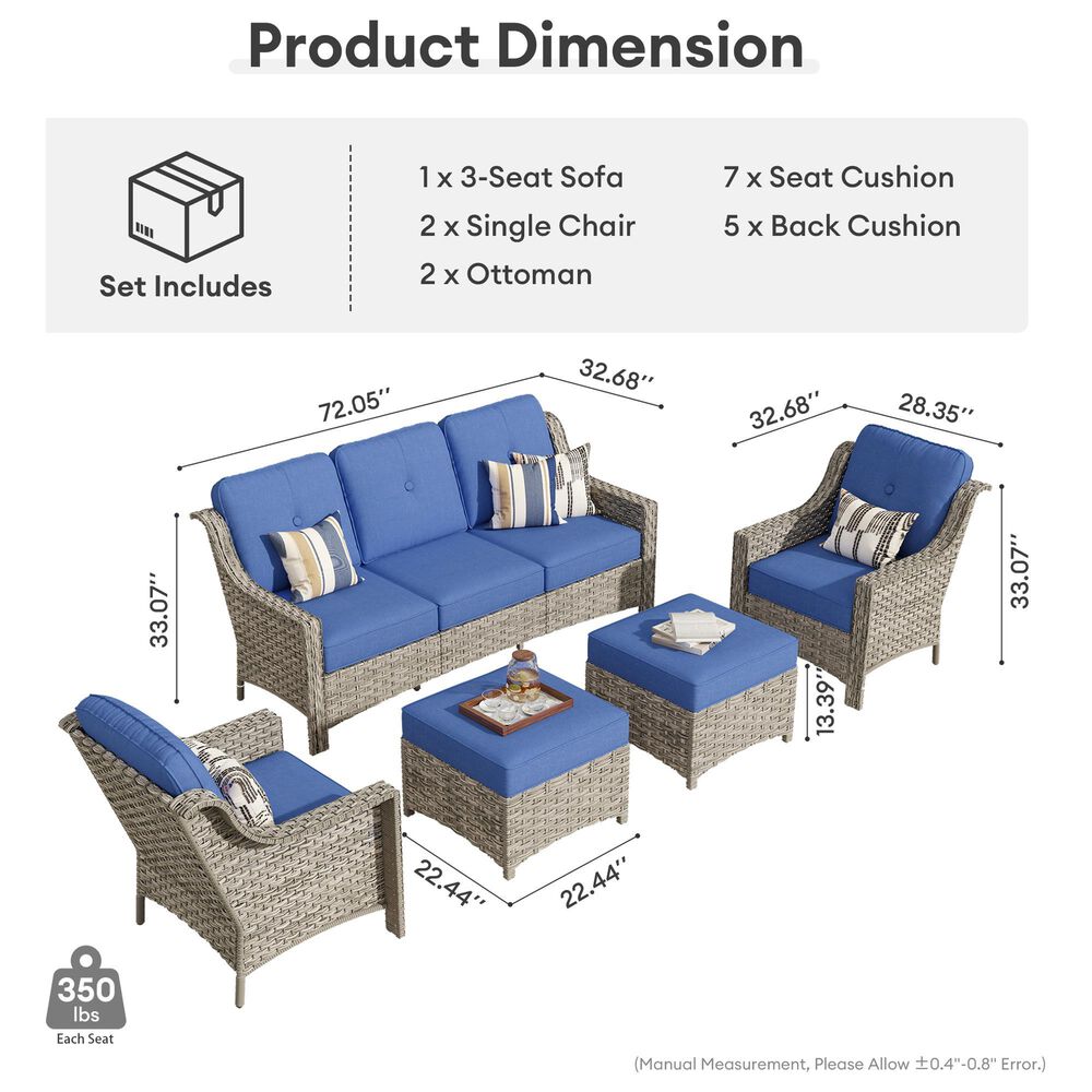 HOMLUX 5-Piece Patio Conversation Set with Two Ottomans in Navy Blue, , large
