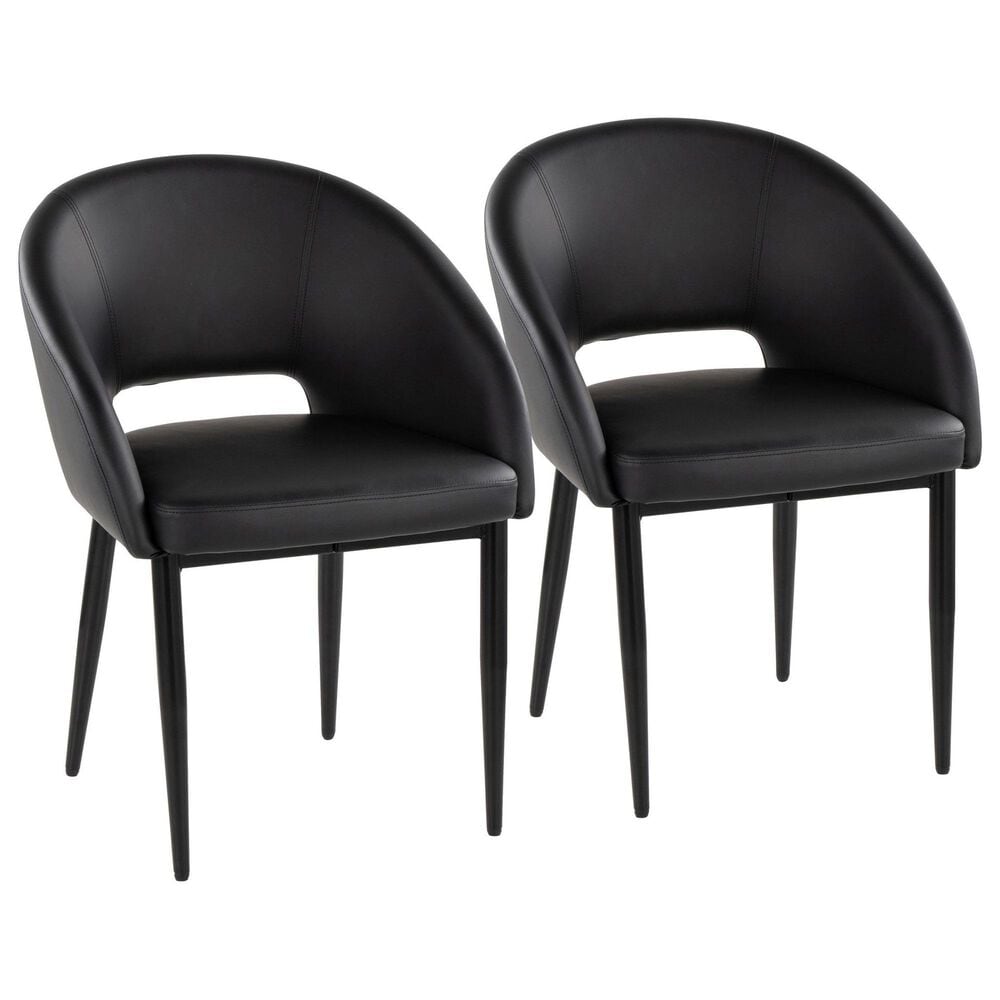 LumiSource Renee Arm Chair with Black Faux Leather Cushion in Black (Set of 2), , large