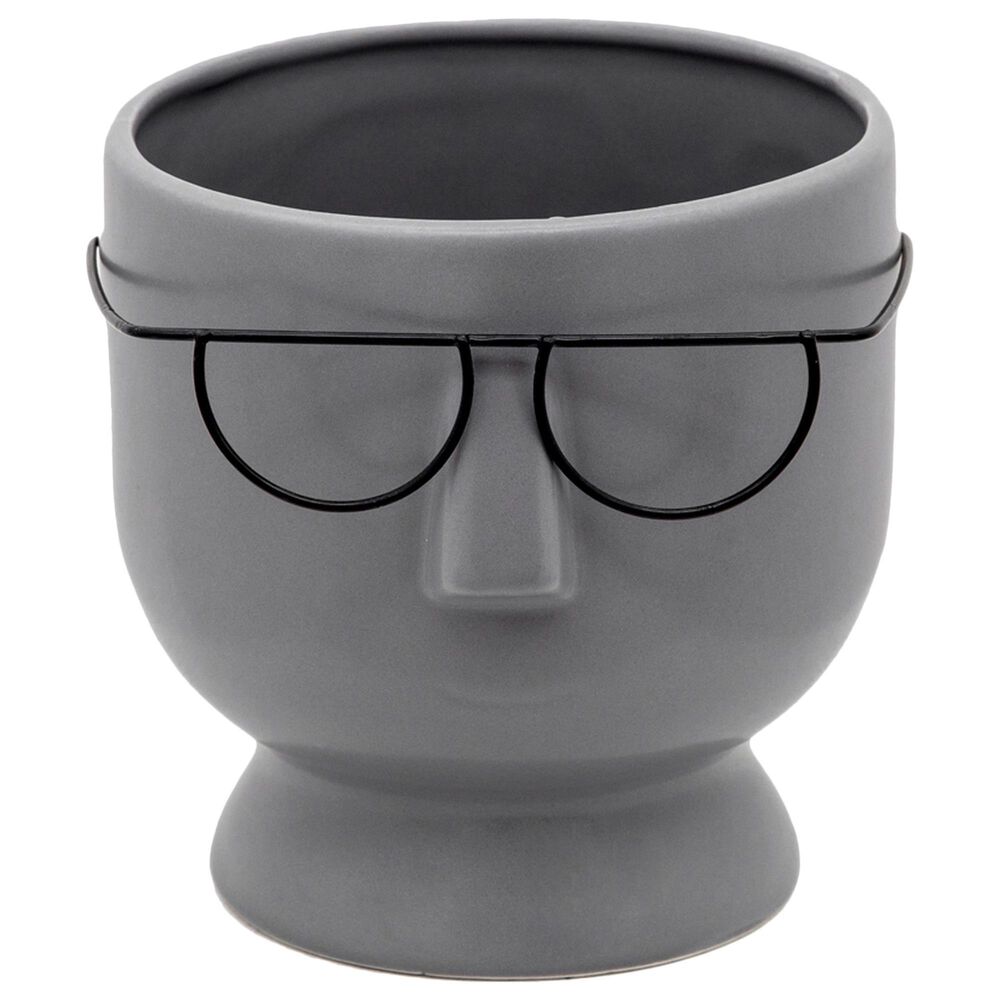 Sagebrook Home 6" Face Planter with Glasses in Gray, , large