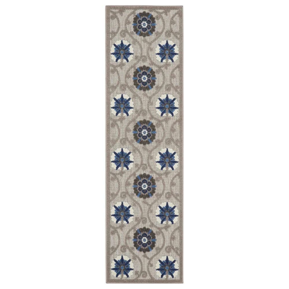 Nourison Aloha 2" x 6" Grey and Blue Indoor/Outdoor Runner, , large