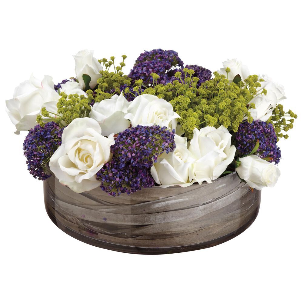 Allstate Floral and Craft Inc 8" Rose/Queen Anne"s Lace/ Grass Planter in White, , large