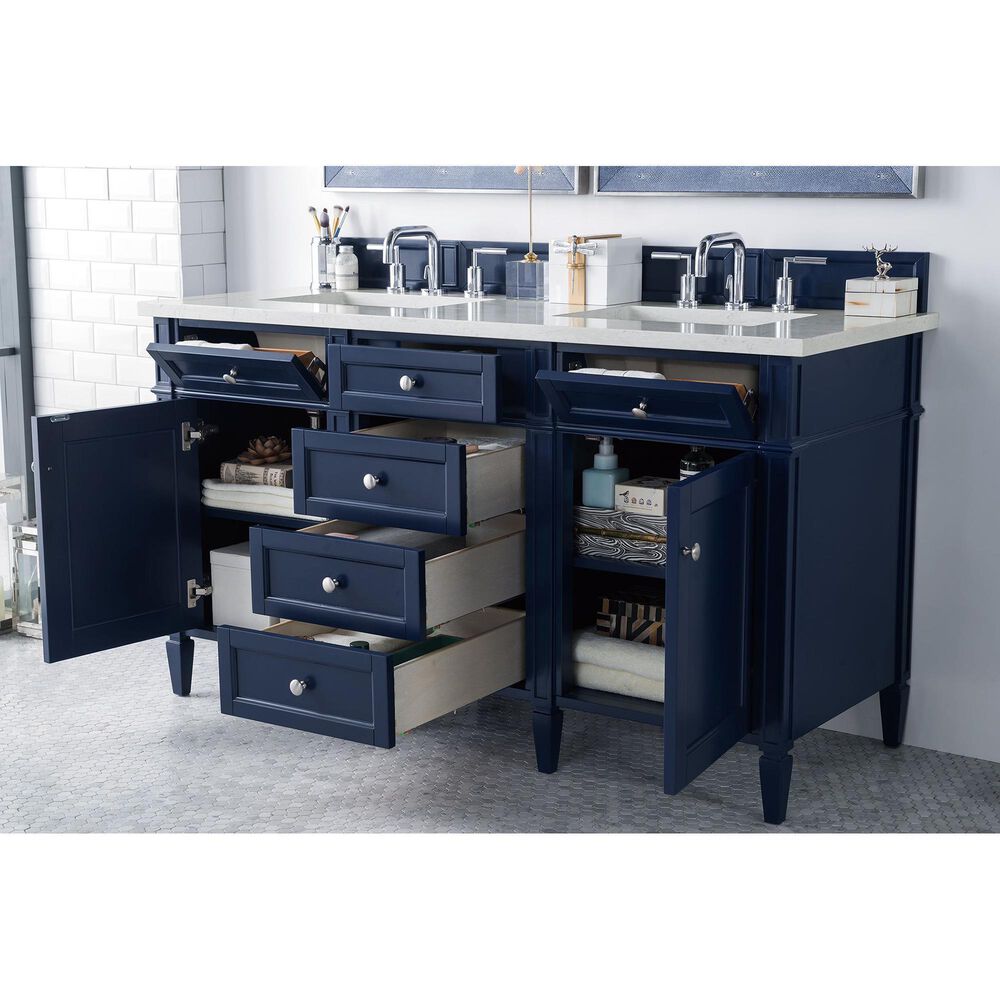 James Martin Vanities Brittany 60&quot; Double Bathroom Vanity in Victory Blue with 3 cm Eternal Jasmine Pearl Quartz Top, , large