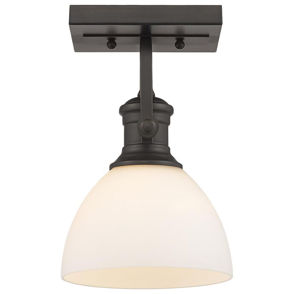 Golden Lighting Hines 1-Light Semi Flush in Rubbed Bronze with Opal Glass, , large