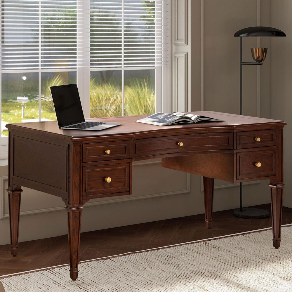 Jennifer Taylor Home Dauphin 5-Drawer Executive Desk in Walnut Brown, , large