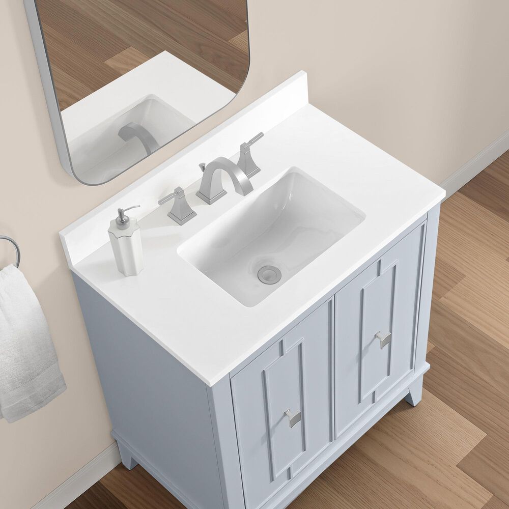 37B Kinsale 30" Single Bathroom Vanity Cabinet in Soft Blue with White Composite Stone Top and Backsplash, , large