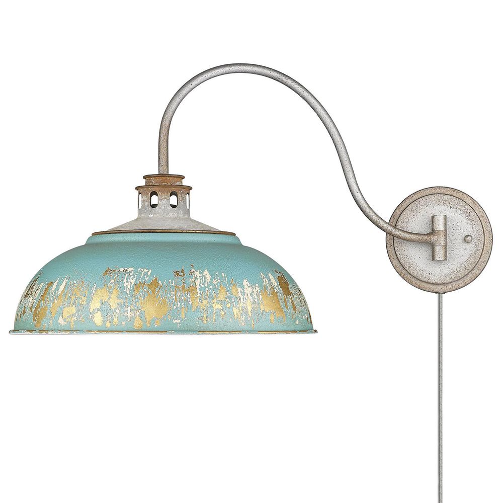 Golden Lighting Kinsley 1-Light Wall Sconce with Antique Teal Shade in Aged Galvanized Steel, , large