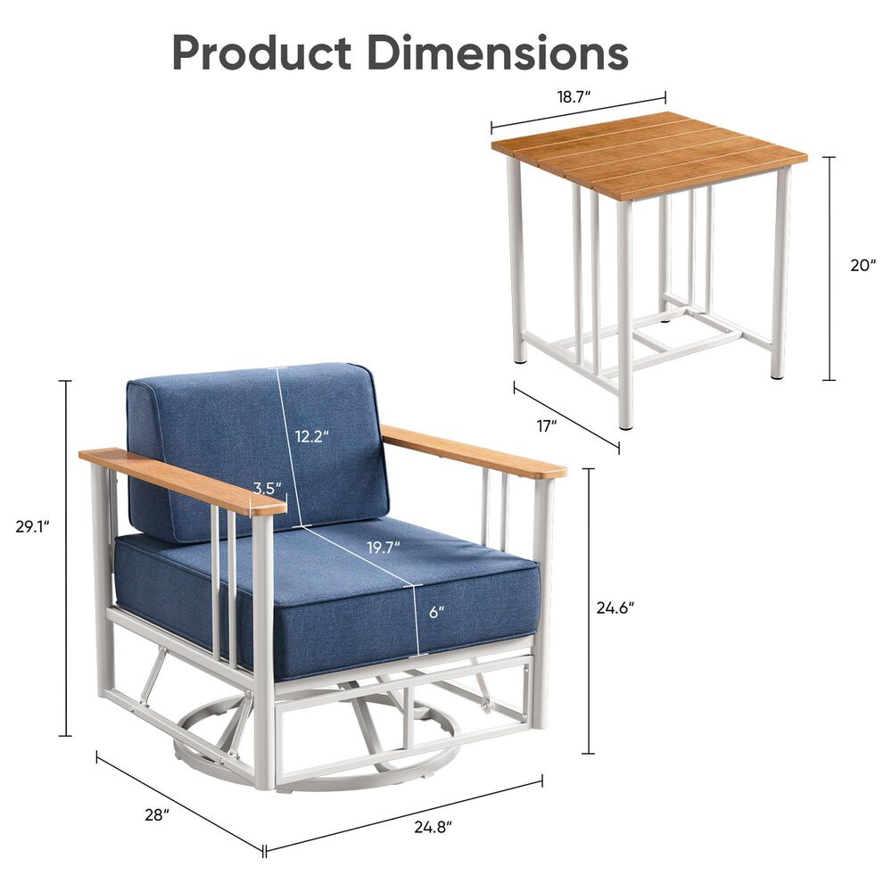 Sunwell Garden 3-Piece Patio Conversation Set in Blue, , large