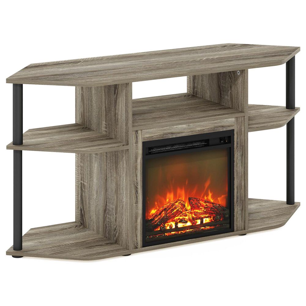 HOMLUX 47" Corner TV Stand with Electric Fireplace in French Oak Grey and Black, , large