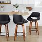 LumiSource Fabrico 26" Swivel Fixed-Height Counter Stool with Black Faux Leather Upholstery in Black and Walnut (Set of 2), , large
