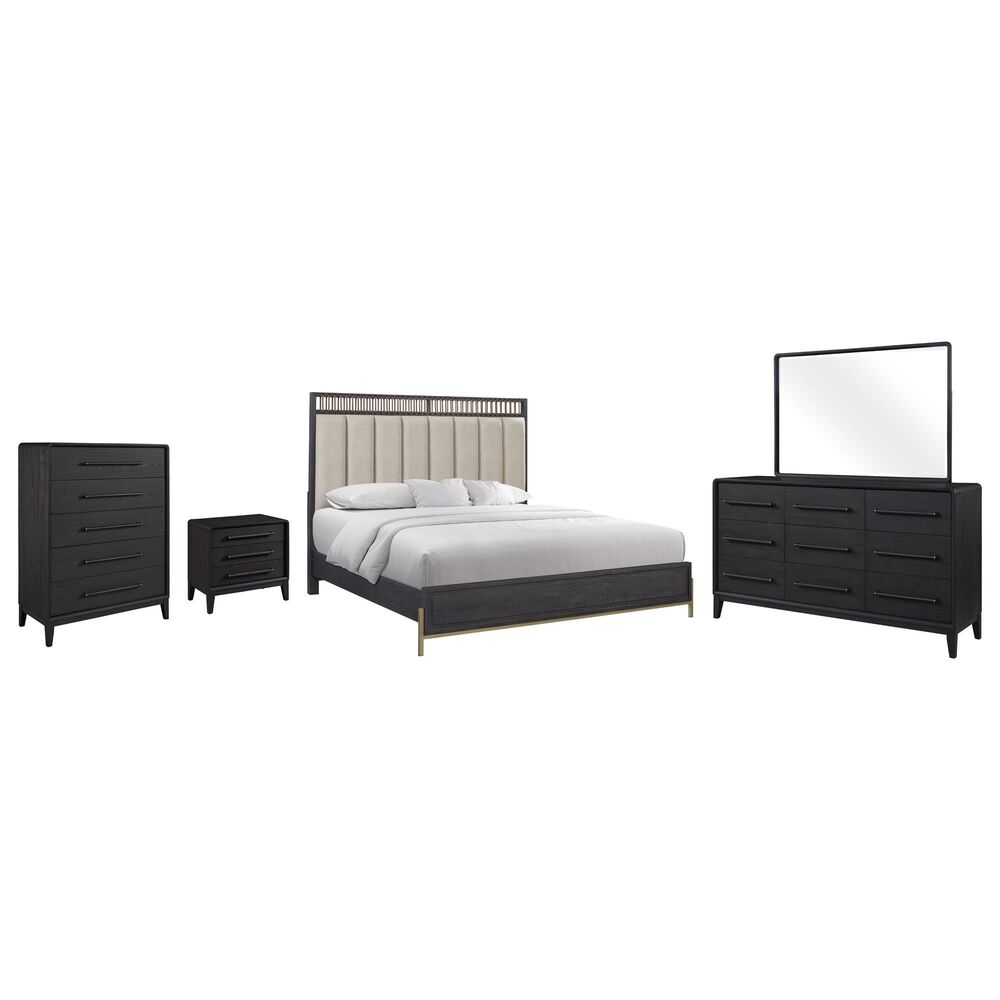 Sterling Timber Elure 5 Piece Queen Upholstered and Strap Panel Bedroom Set in Peppercorn, , large