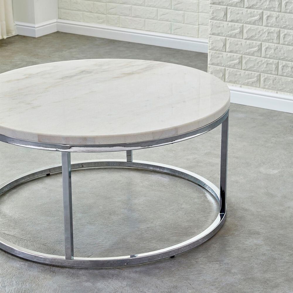Crystal City Echo Cocktail Table in White Marble and Chrome Nebraska