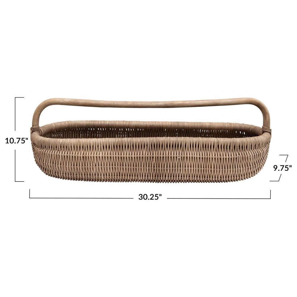 Creative Coop Hand Woven Rattan Basket with Handle in Natural, , large