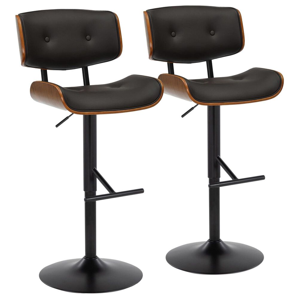 LumiSource Lombardi Adjustable Swivel Barstool with Espresso Faux Leather Upholstery in Black and Walnut (Set of 2), , large