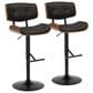 LumiSource Lombardi Adjustable Swivel Barstool with Espresso Faux Leather Upholstery in Black and Walnut (Set of 2), , large