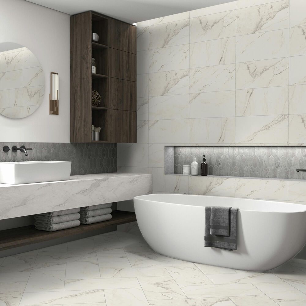 Marazzi Classentino Marble Palazzo White 12&quot; x 24&quot; Porcelain Tile, , large