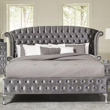 Pacific Landing Deanna King Tufted Bed in Grey/Metallic, , large