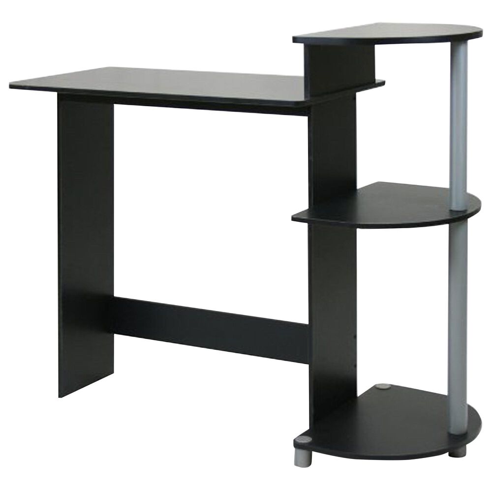 HOMLUX Compact Computer Desk with 3 Side Storage Shelves in Black and Grey, , large