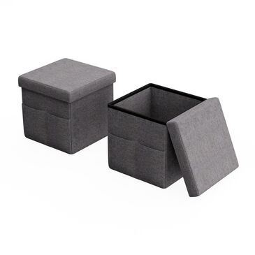 Timberlake Lavish Home 2-Piece Foldable Storage Ottoman in Charcoal Gray, , large