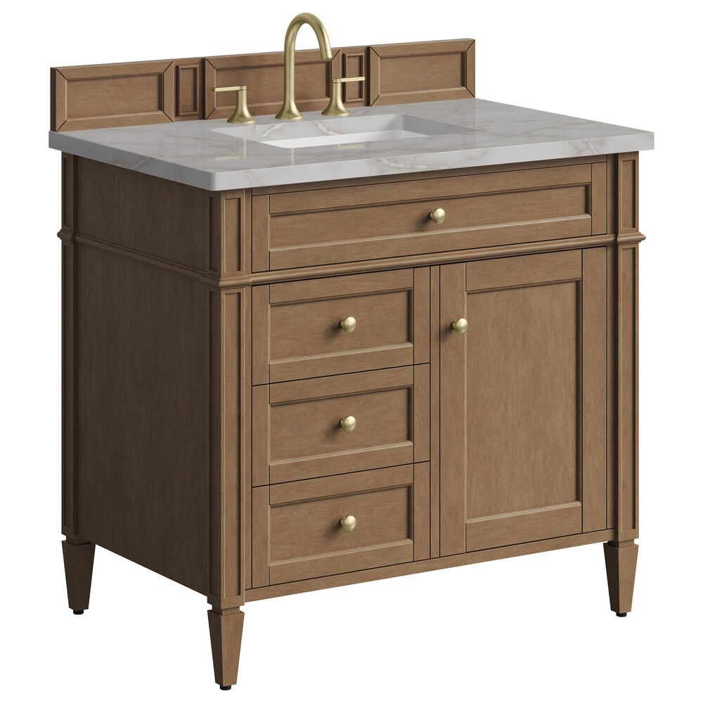 James Martin Brittany 36" Single Bathroom Vanity in Pecan with 3 cm Charcoal Soapstone Silestone Top and Rectangular Sink, , large