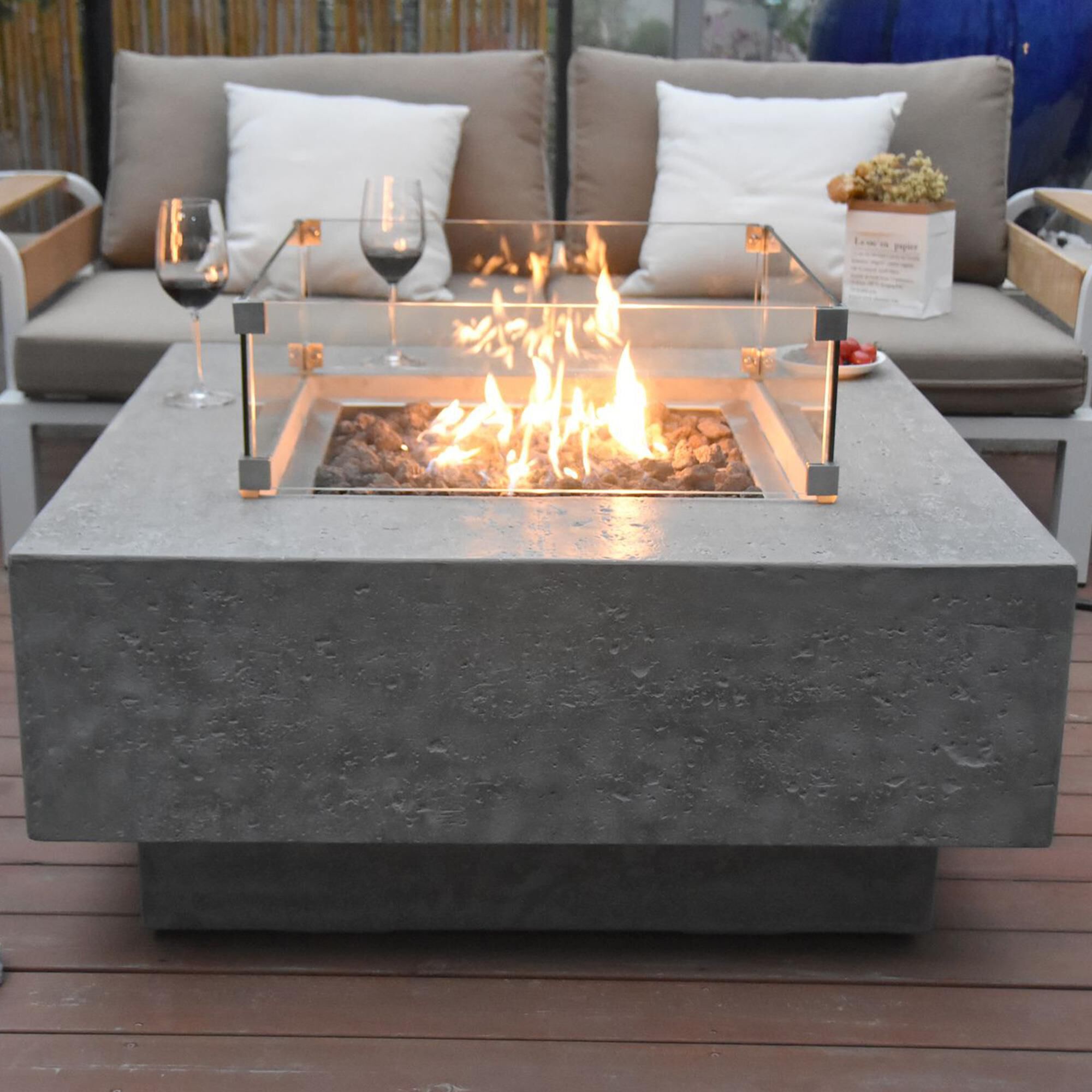 Elementi Fire Manhattan Square Liquid Propane Fire Table in Gray NFM