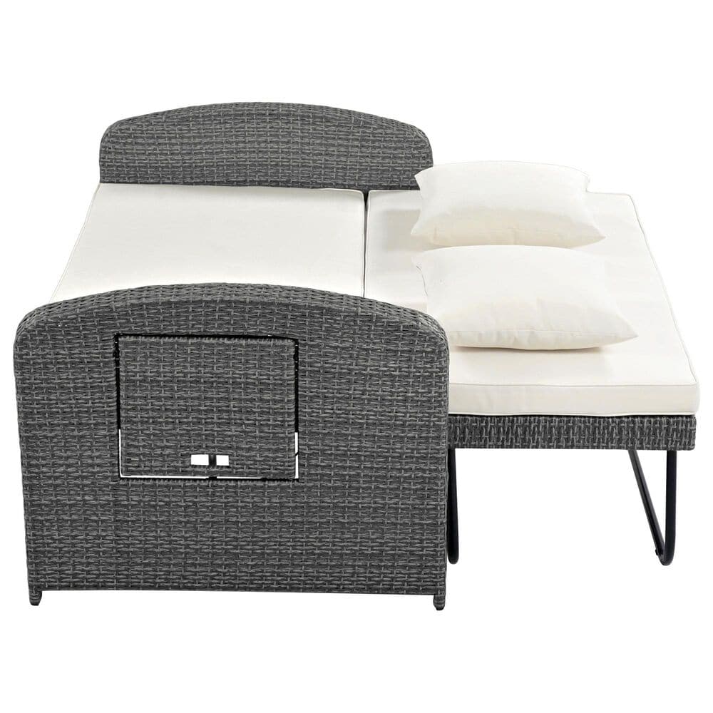 HOMLUX Wicker Rattan Double Chaise Lounge in White, , large