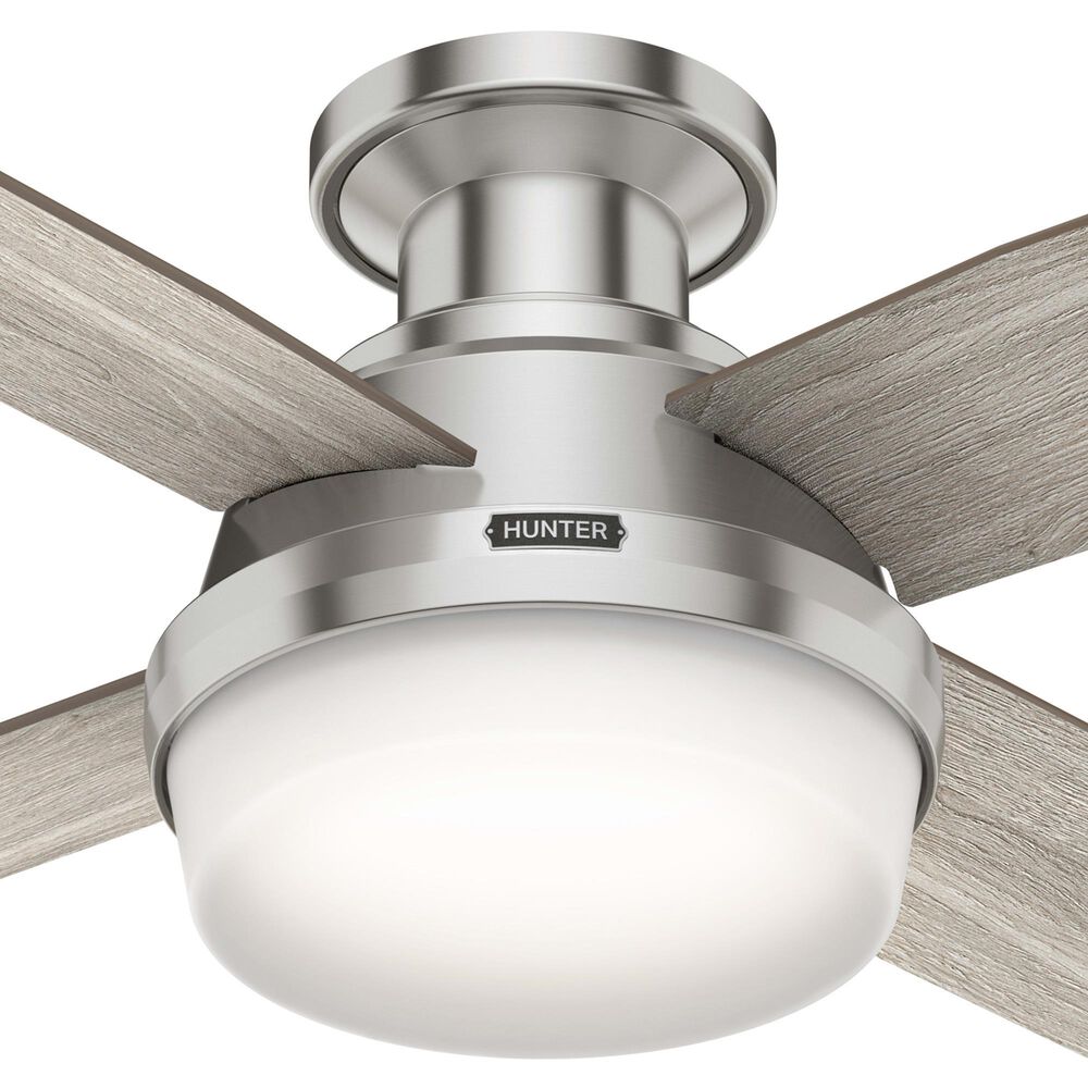 Hunter Dempsey Low Profile 44&quot; Ceiling Fan with Light Gray Oak Blades in Brushed Nickel, , large