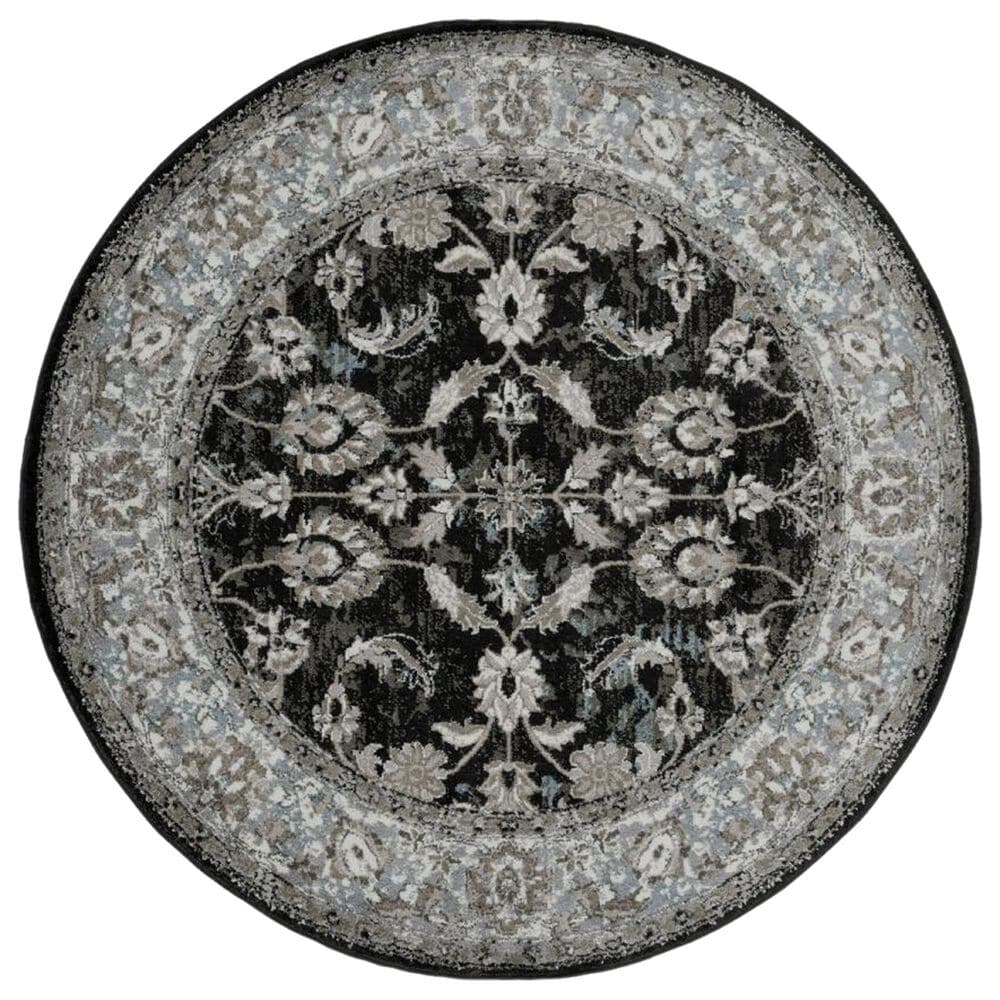 Amer Rugs Alexandria 6&#39;7&quot; Round Black and Ivory Area Rug, , large