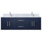 Lexora Home Geneva 60" Double Bathroom Vanity in Navy Blue with 2 cm White Carrara Marble Top and Rectangular Sinks, , large