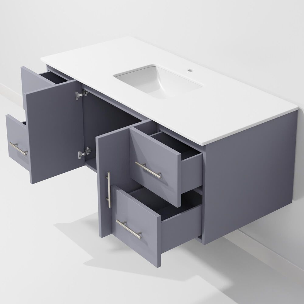 Lexora Home Geneva 48&quot; Single Bathroom Vanity in Dark Grey with 2 cm White Cultured Marble Top and Rectangular Sink, , large