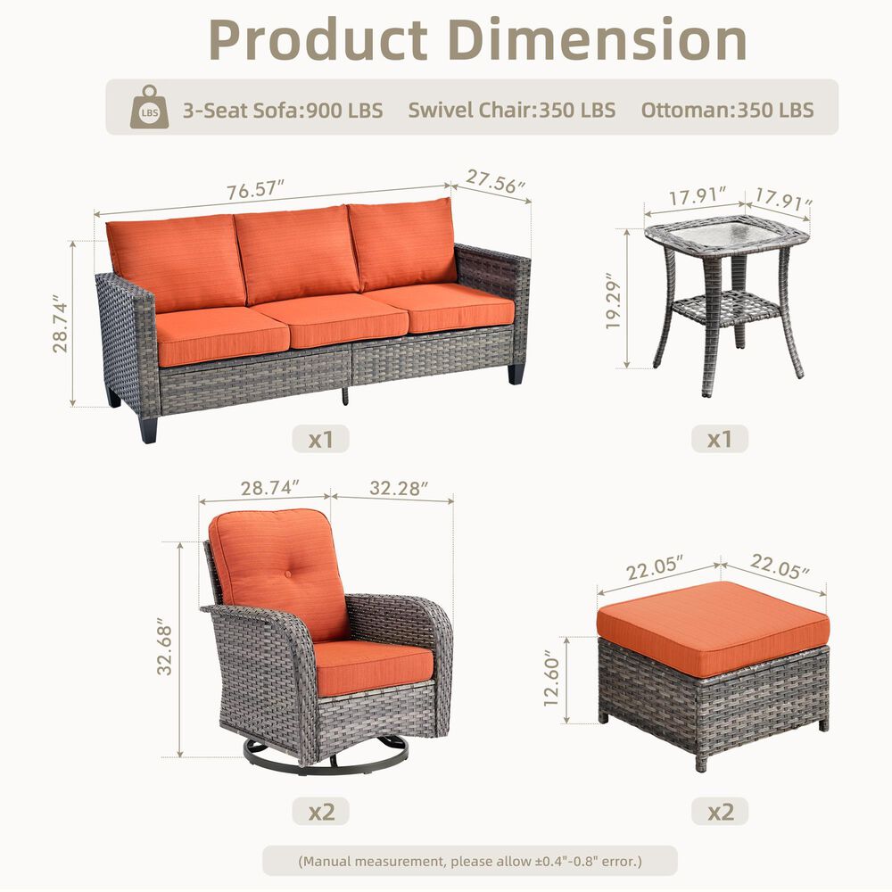 HOMLUX 6-Piece Patio Conversation Set in Orange, , large