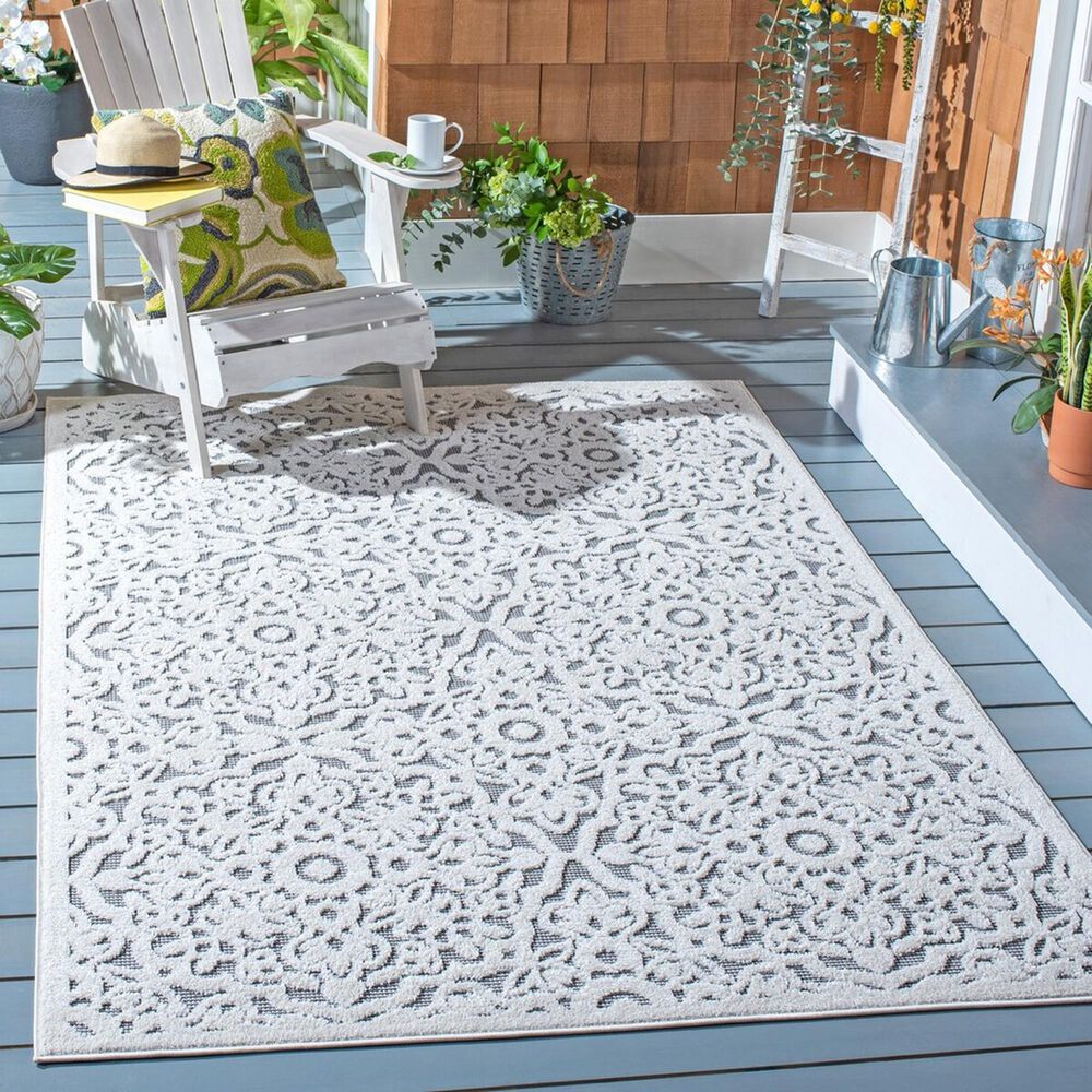 Safavieh Cabana CBN662A 4&#39;5&quot; x 6&#39;5&quot; Ivory and Grey Indoor/Outdoor Area Performance Rug, , large