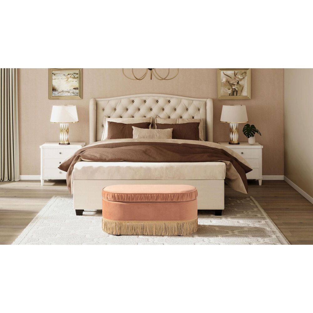 Jennifer Taylor Home Serena Storage Bench with Tufted Bullion Fringe in Peach Orange, , large