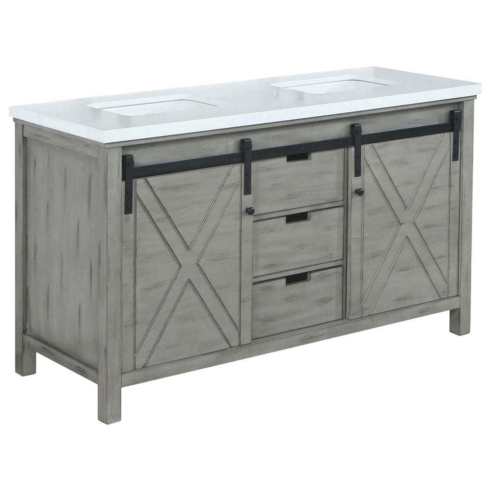 Lexora Home Marsyas 60" Double Bathroom Vanity in Ash Grey with White Quartz Top and Rectangle Sinks, , large